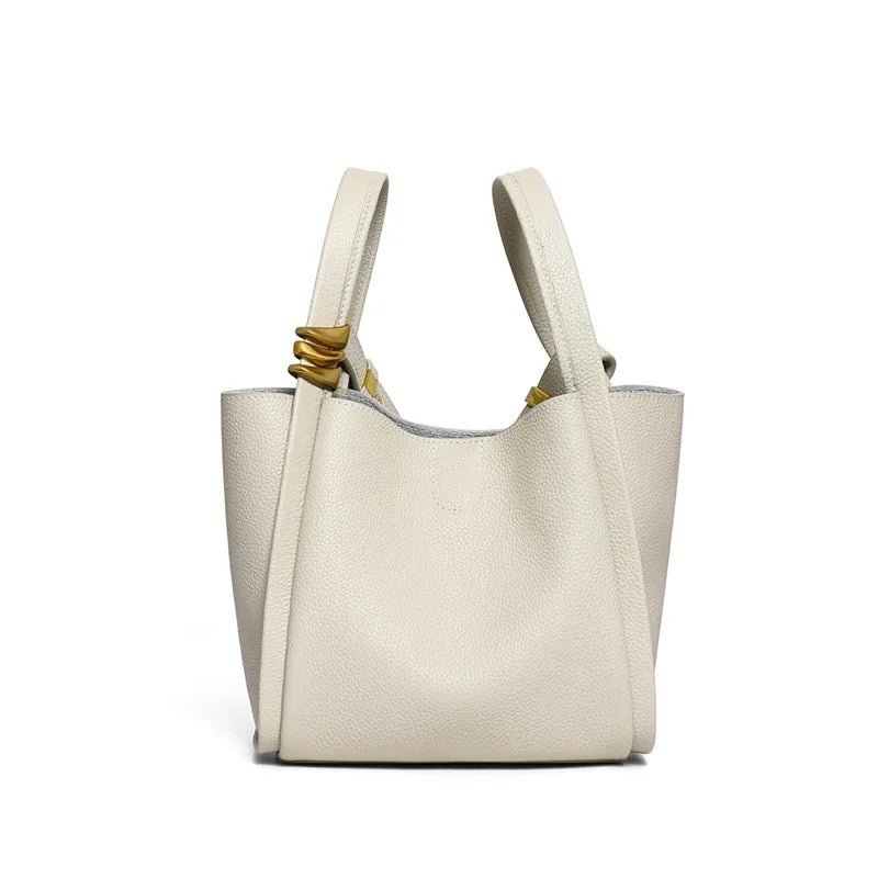 Skuldertaske i Ægte Læder – Hvid og Irisgul Bucket Bag - My Store