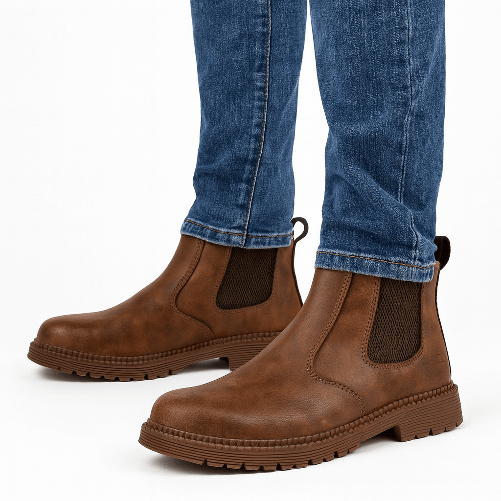 Slip - on Læderstøvler med Elastiske Sidepaneler – Klassisk Ankelhøjde - My Store