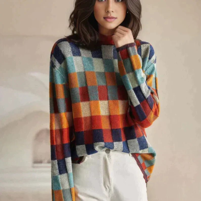 Patchwork Rullekrave Sweater – Kreativt Design og Luksuriøs Komfort - My Store