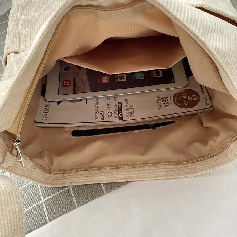 Skuldertaske til dame i canvas med corduroy detaljer - My Store