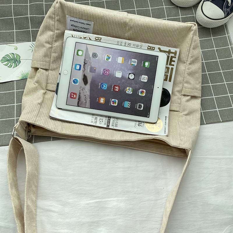 Skuldertaske til dame i canvas med corduroy detaljer - My Store